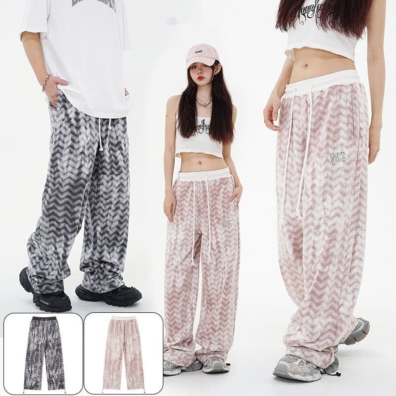 Pantalón ancho casual de algodón con patrón de cuadros