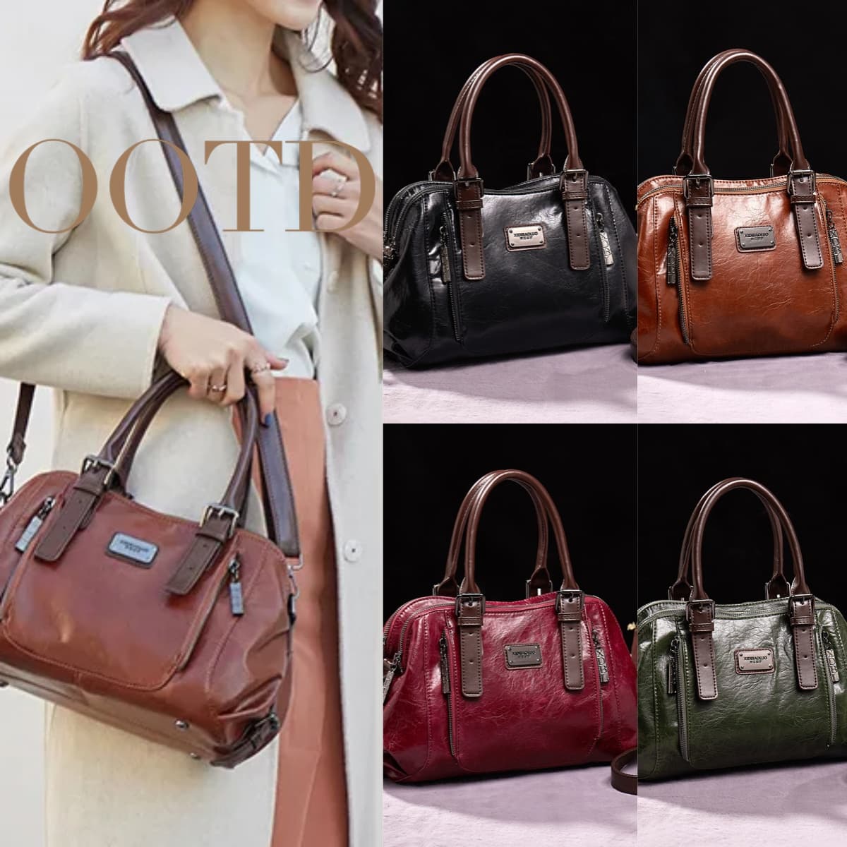 Bolsa tote cruzada para mujeres con diseño dividido