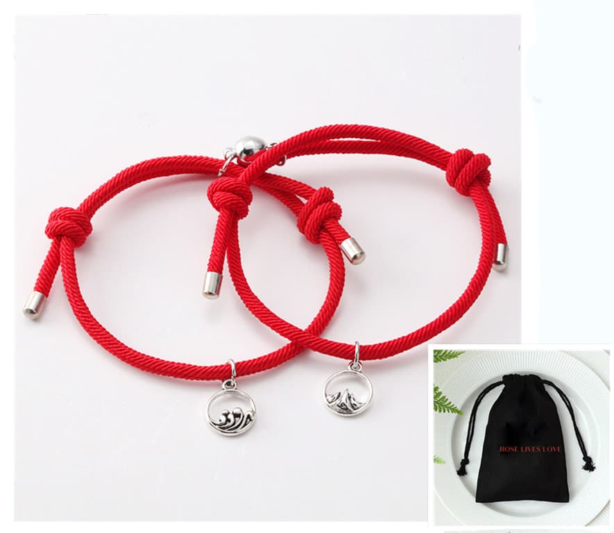 Pulsera magnética de pareja tejida a mano con plata antigua