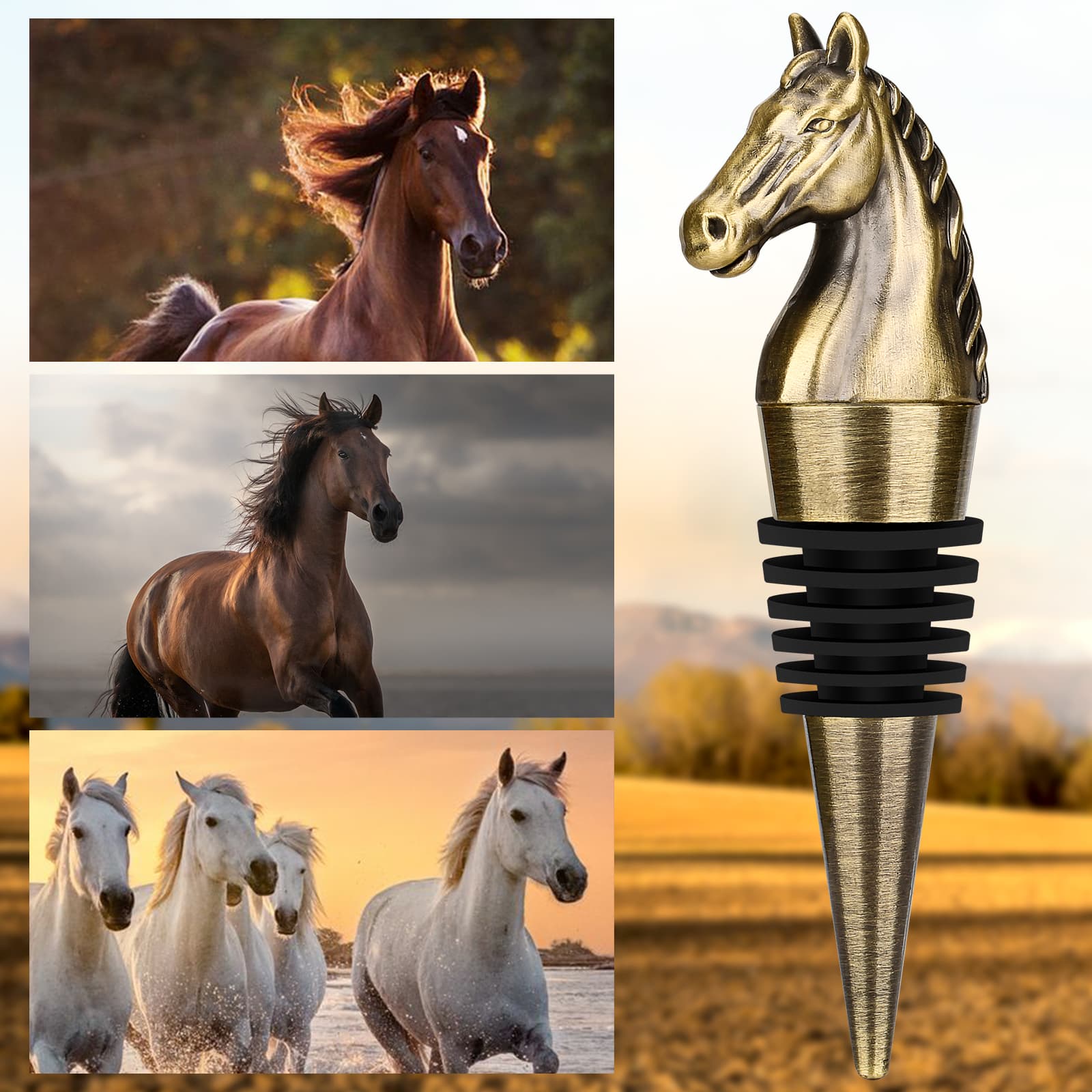 Tapón de botella de vino con diseño de cabeza de caballo