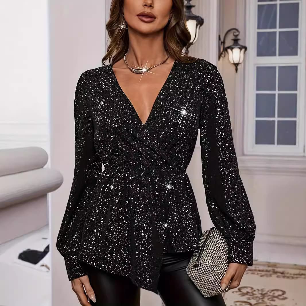 Top mujer cuello V manga larga y ajuste slim