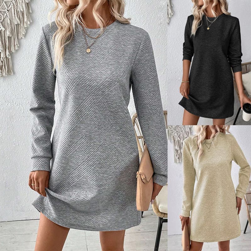 Vestido de punto con textura de cuadros manga larga