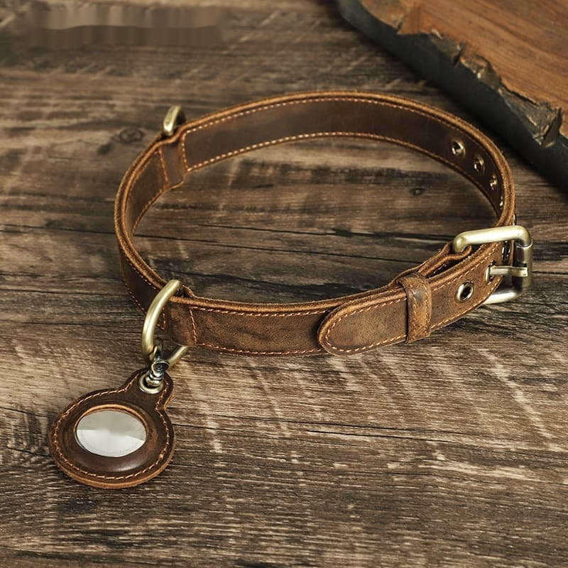Collar de cuero artesanal doble cara para perros