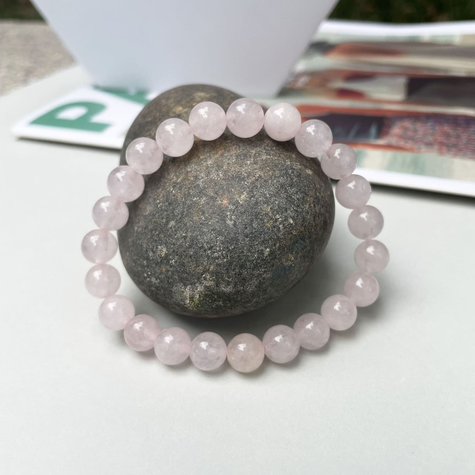 Pulsera de piedra de rosa 19 cm