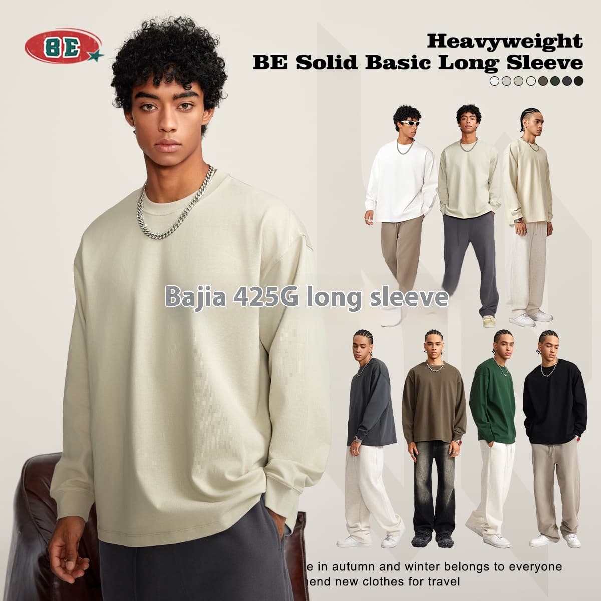 Camiseta manga larga algodón oversize para hombre