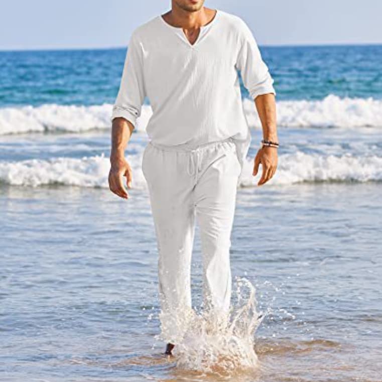 Traje de algodón y lino con bolsillos para hombre