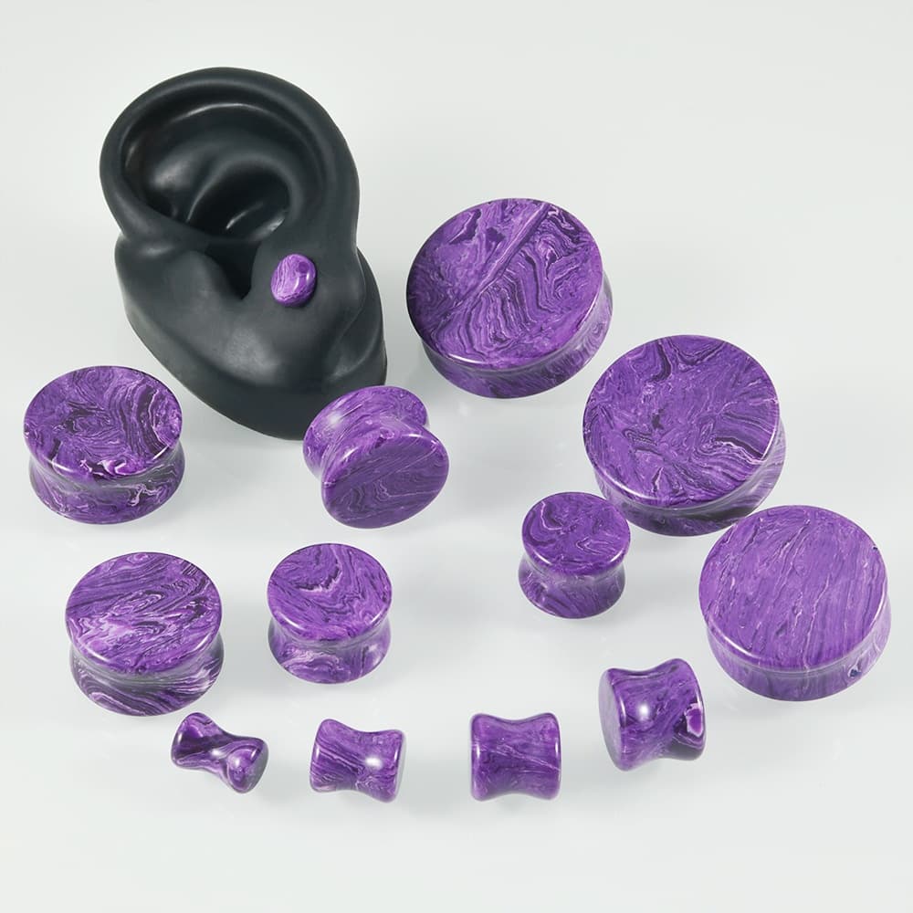 Expansores de orejas piedra flor roja, cristal sólido