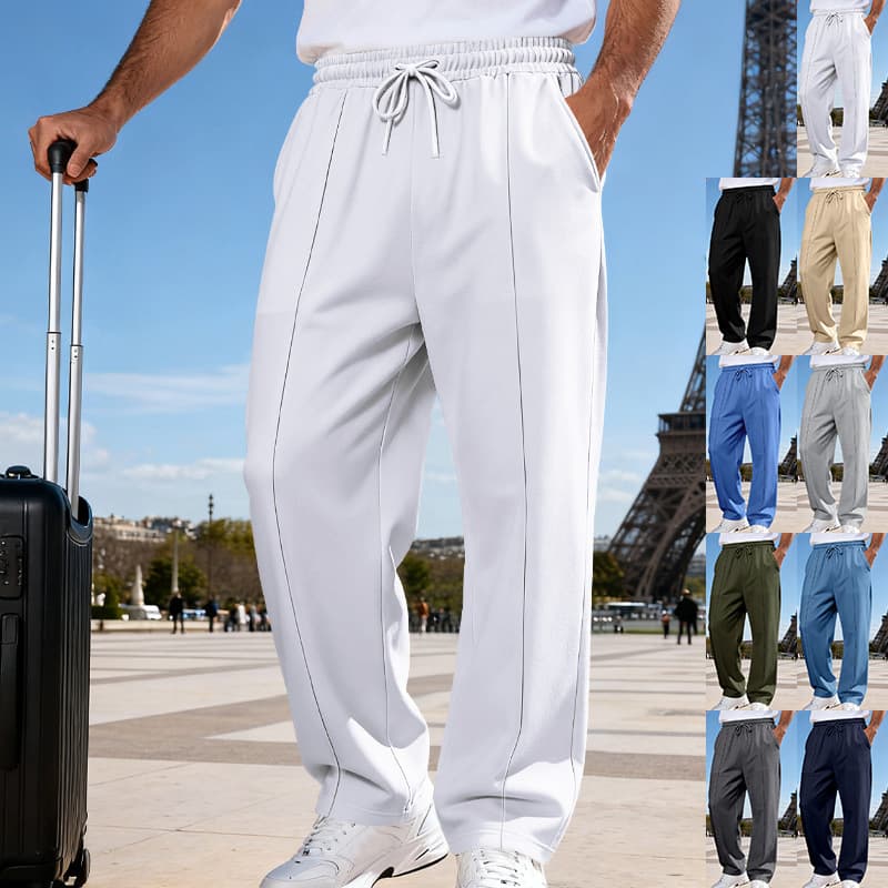 Pantalón punto recto casual hombre, corte holgado
