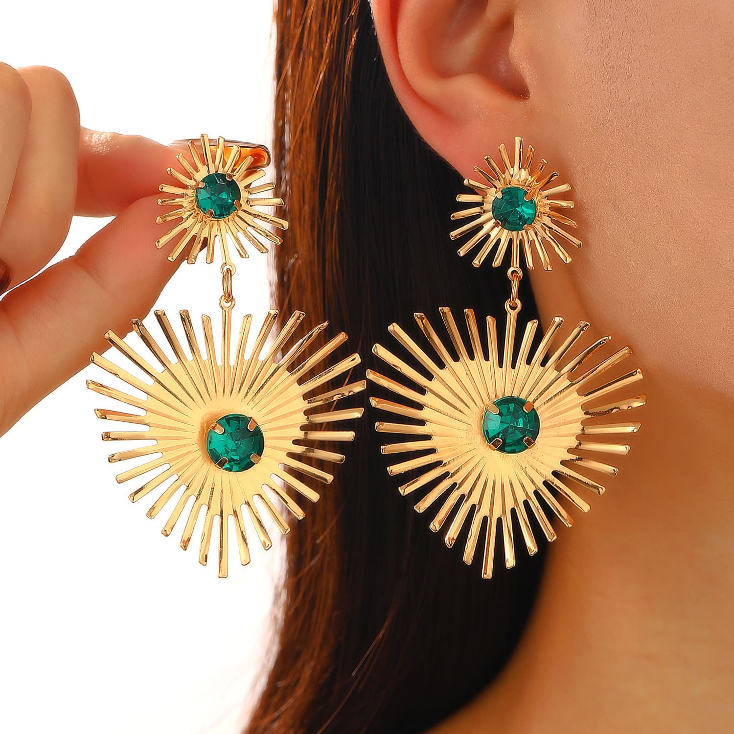 Pendientes corazón girasol bohemio con cristales