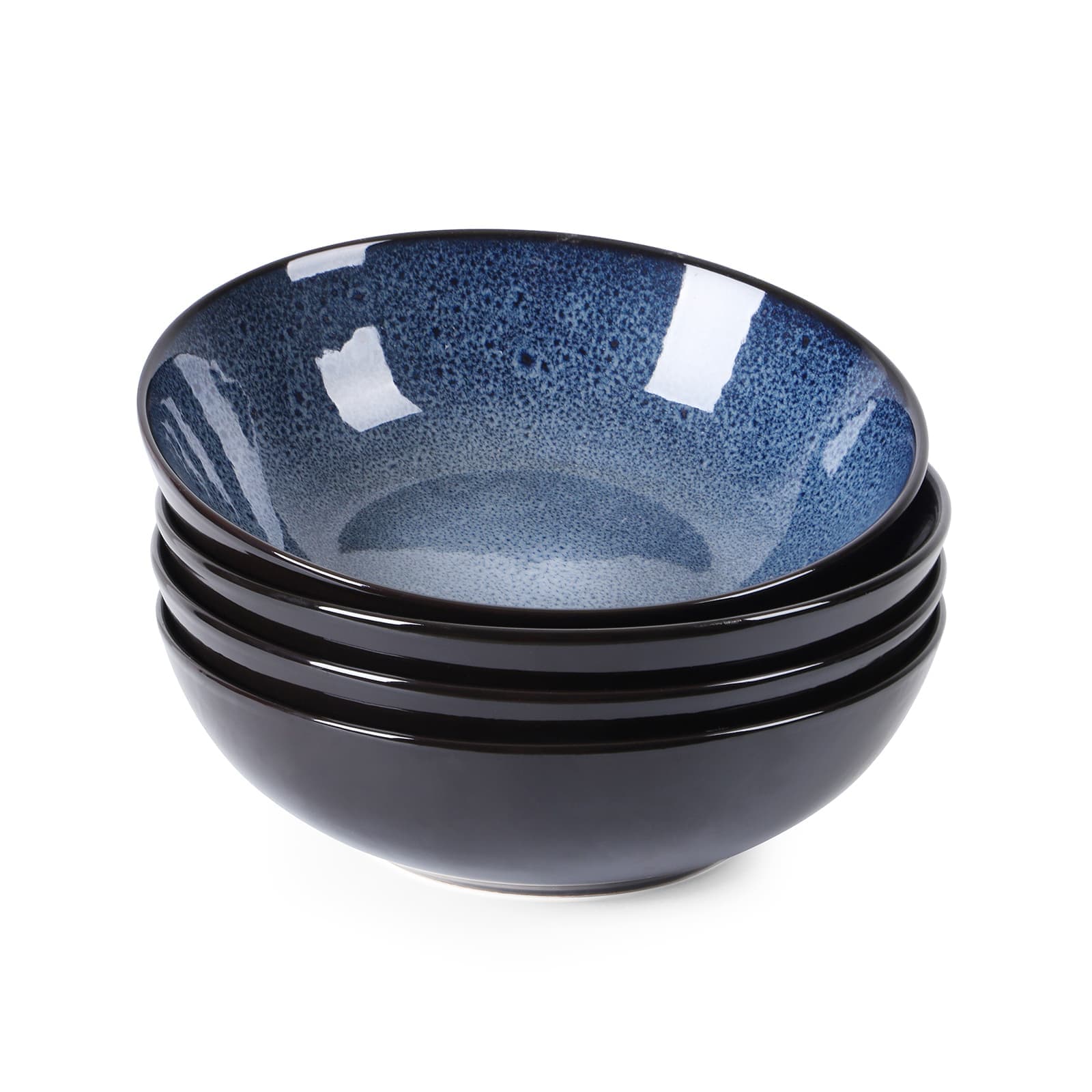 Juego de 4 tazones de cerámica 30oz azul pavo real