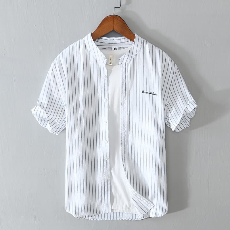 Camisa para hombre manga corta con rayas y bordado