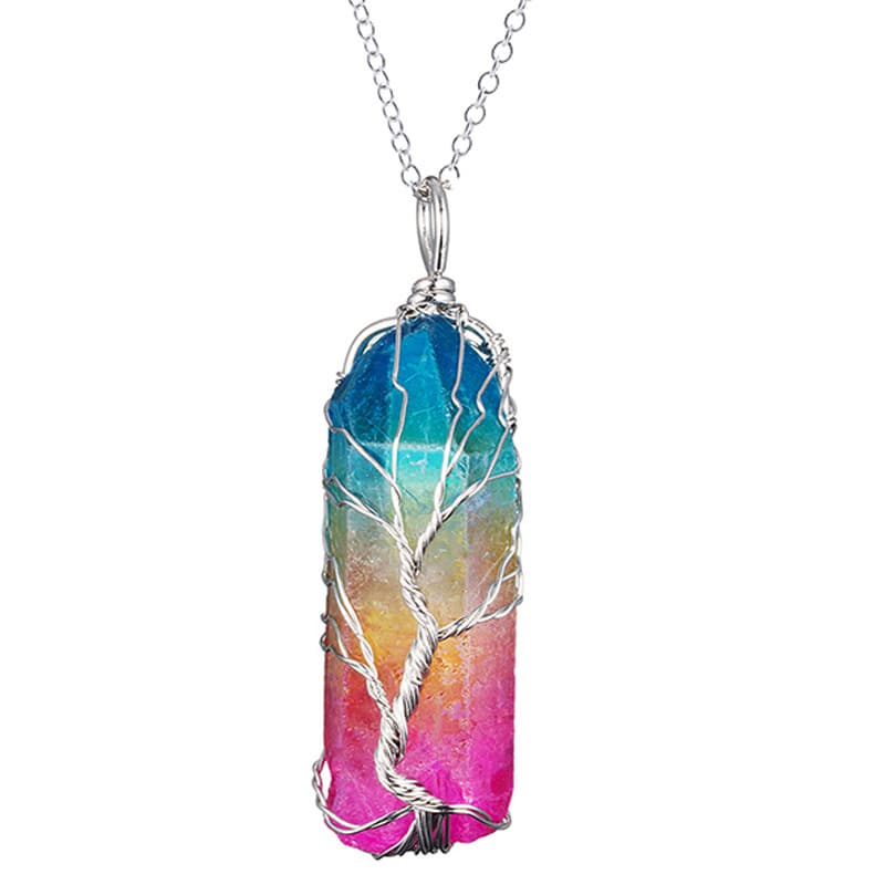 Collar árbol de la vida con colgante de cuarzo natural