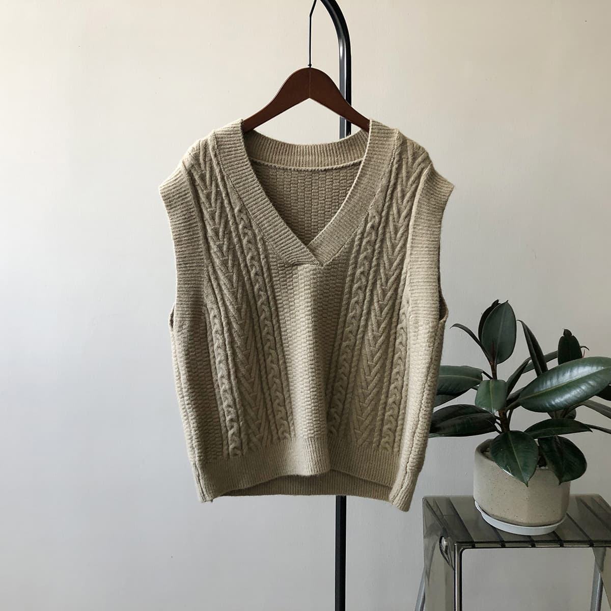Chaleco retro cuello V para mujer, patrón twist