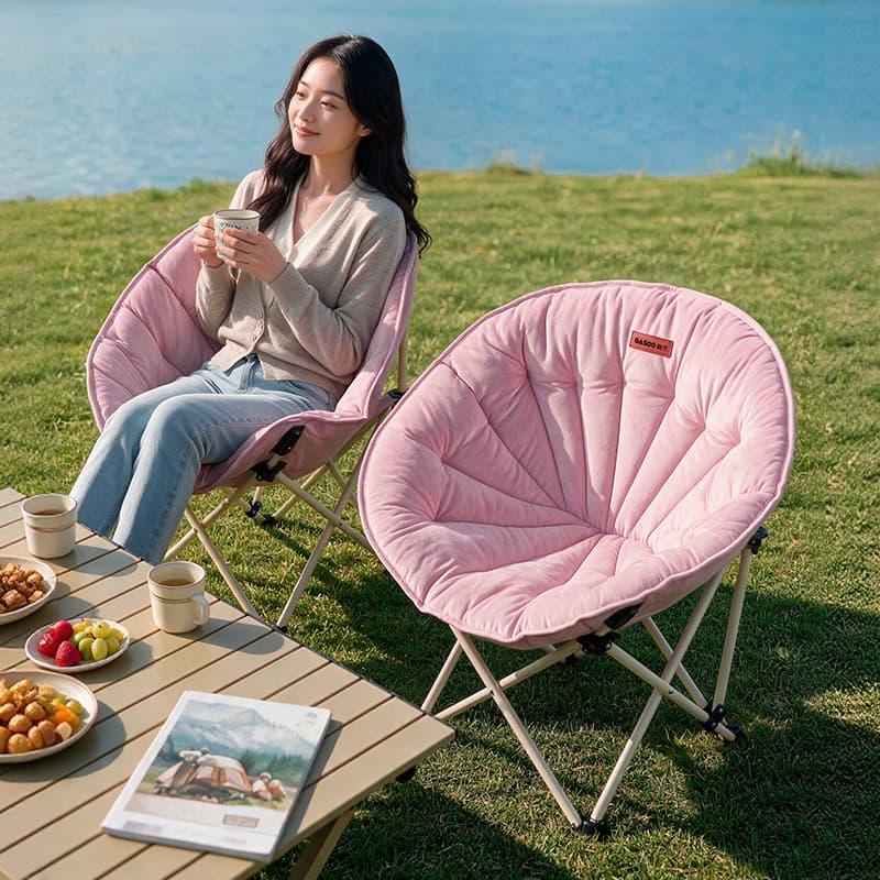 Silla plegable tipo luna con soporte ergonómico