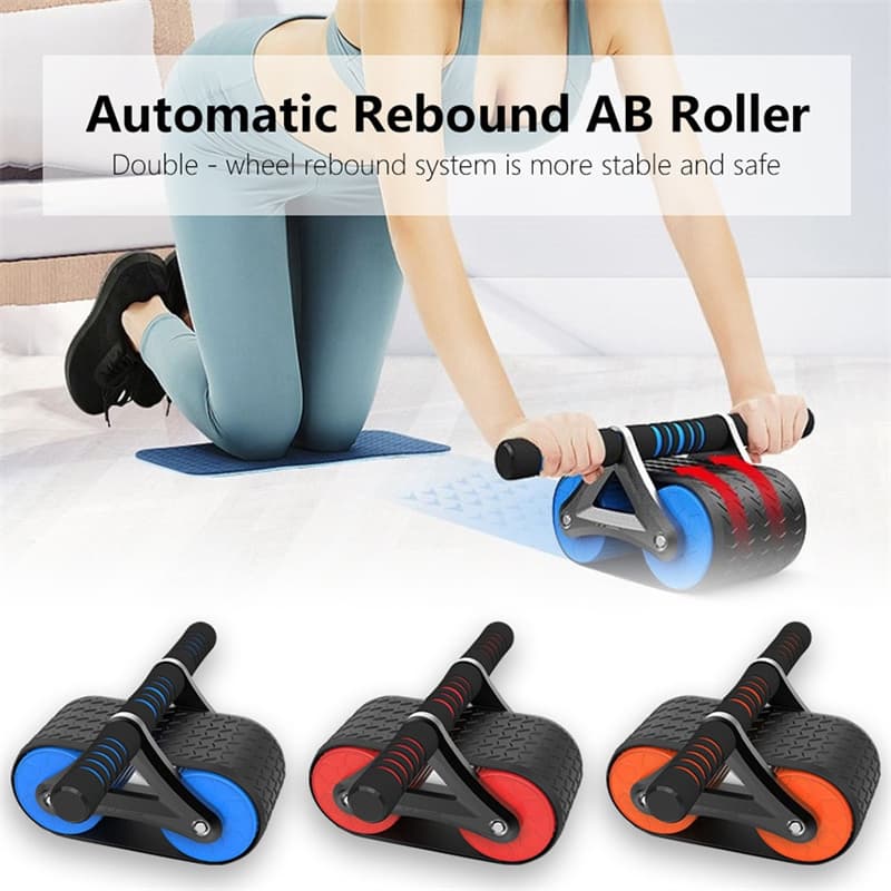 Rodillo abdominal de doble rueda con rebote automático