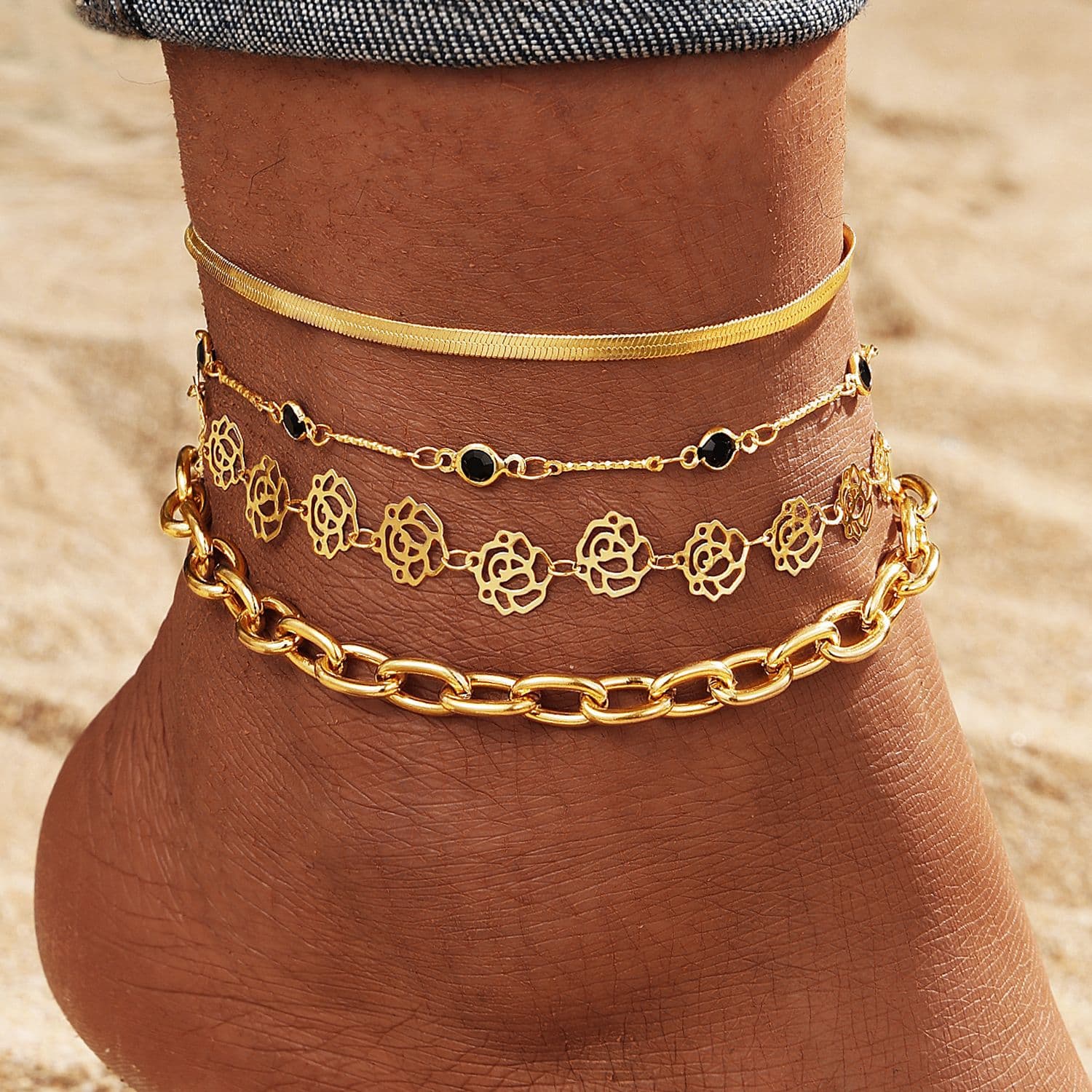 Pulsera de tobillo con cadena serpiente set de 4 piezas