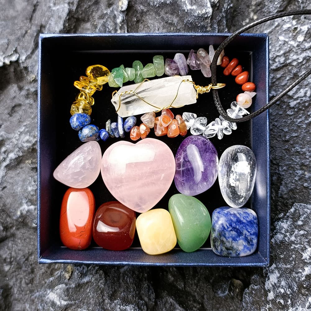 Juego de chakras de cristal de jade con amor