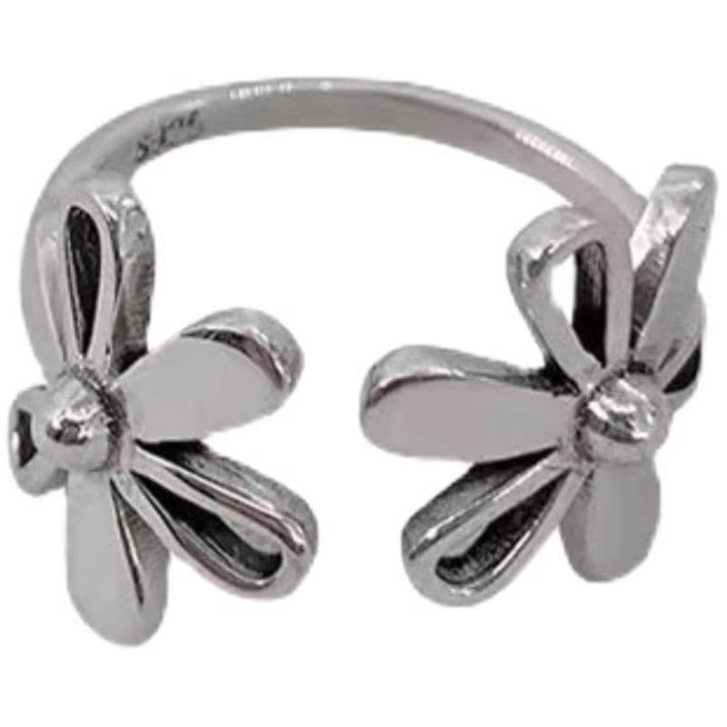 Anillo bohemio de flor hueca acero inoxidable
