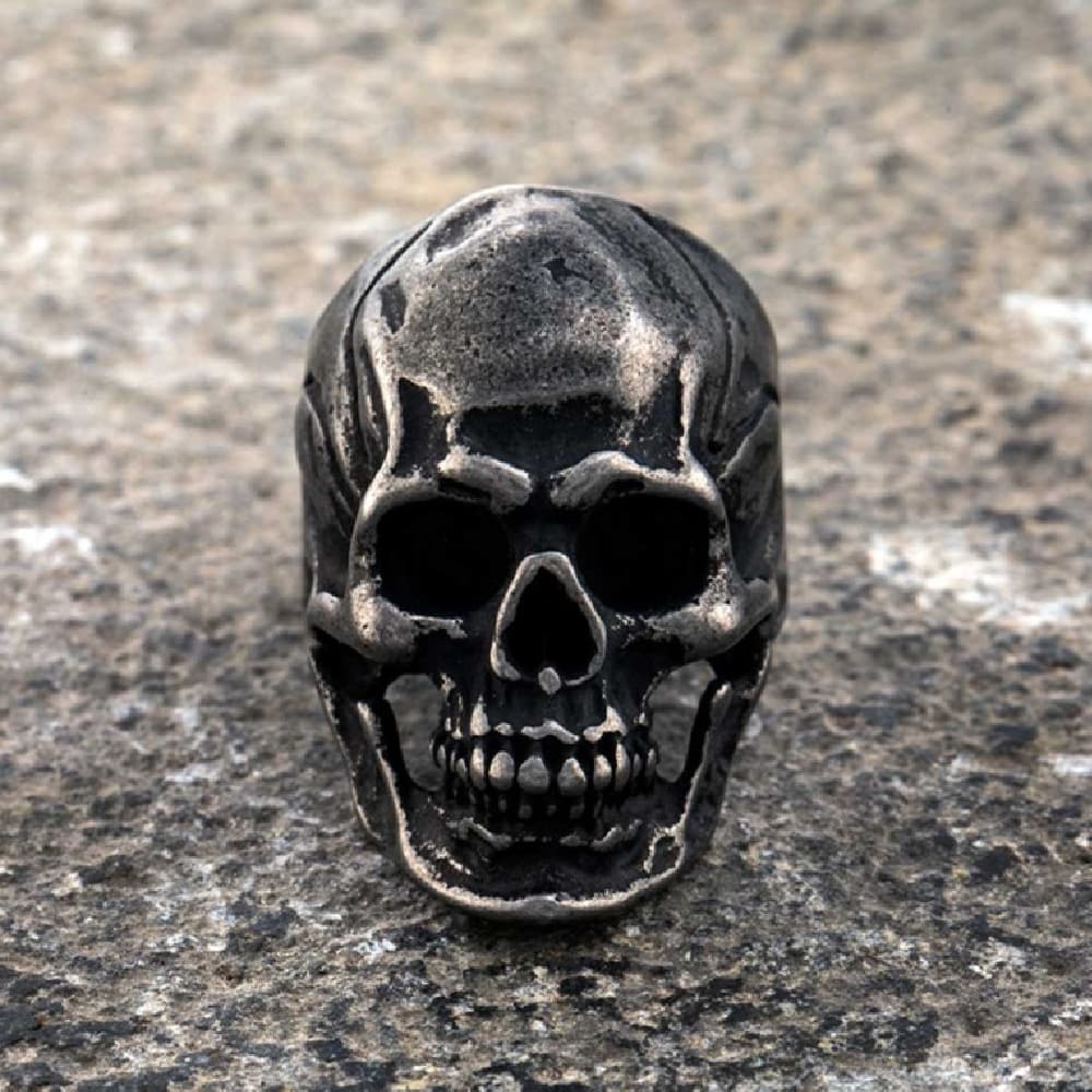 Anillo de calavera punk en acero inoxidable