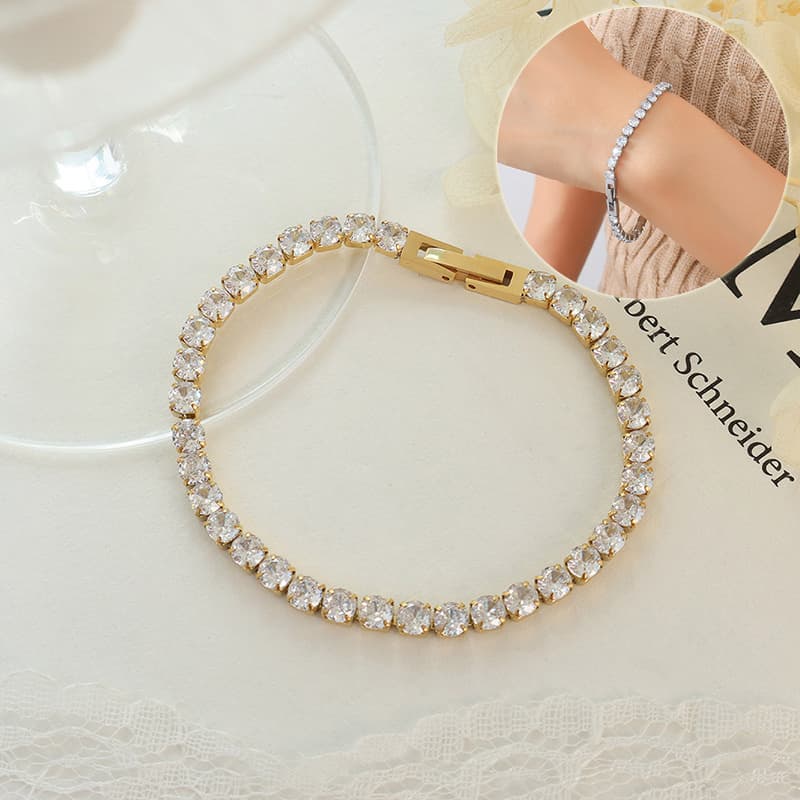 Pulsera de zircón y acero con diseño geométrico, joya brillante para mujer