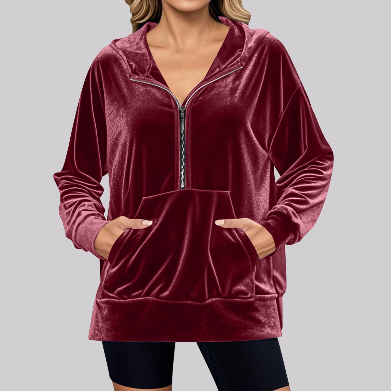 Blusa holgada de manga larga con bolsillo con cierre