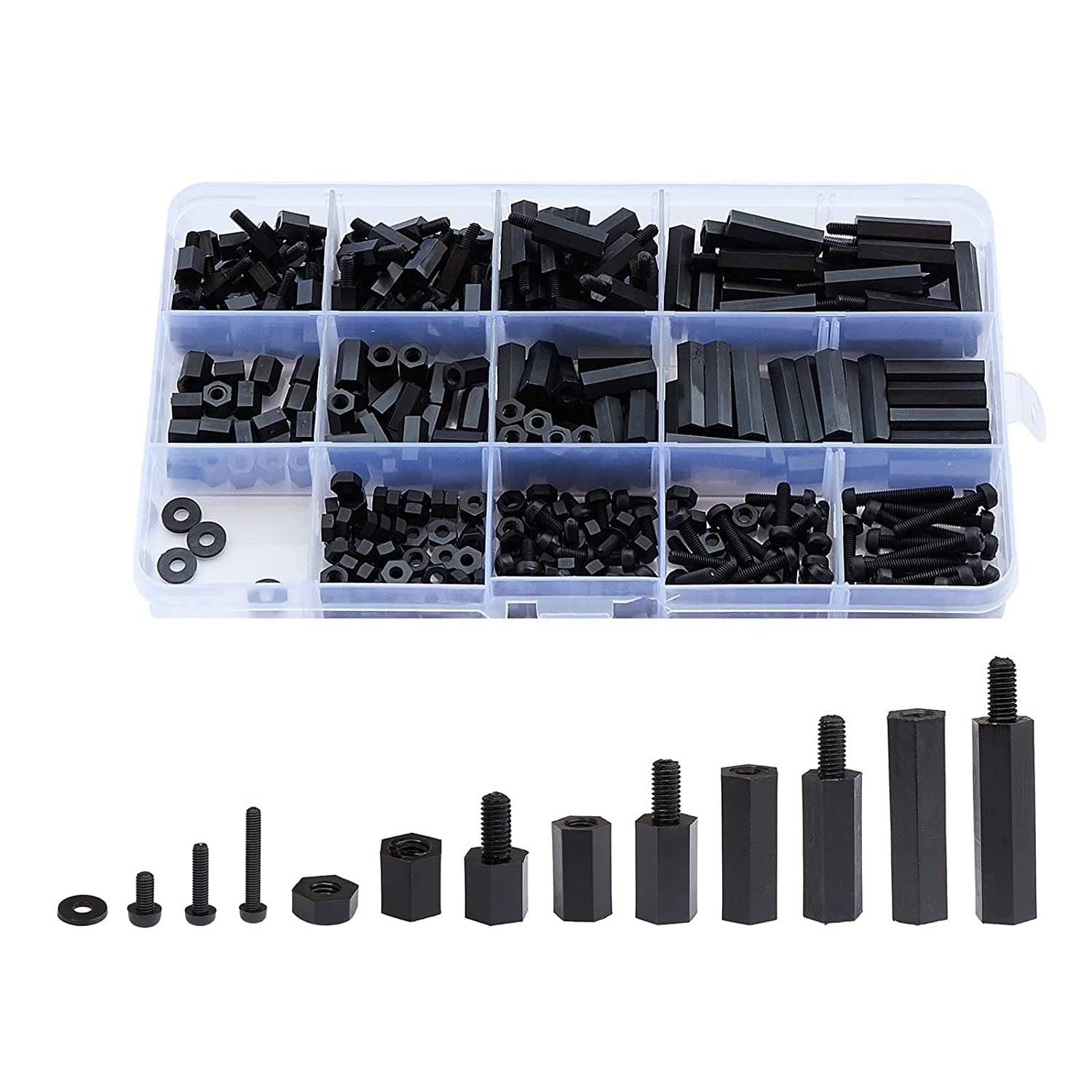 Tuerca hexagonal de nylon M3 con arandela aislante, set 180 piezas