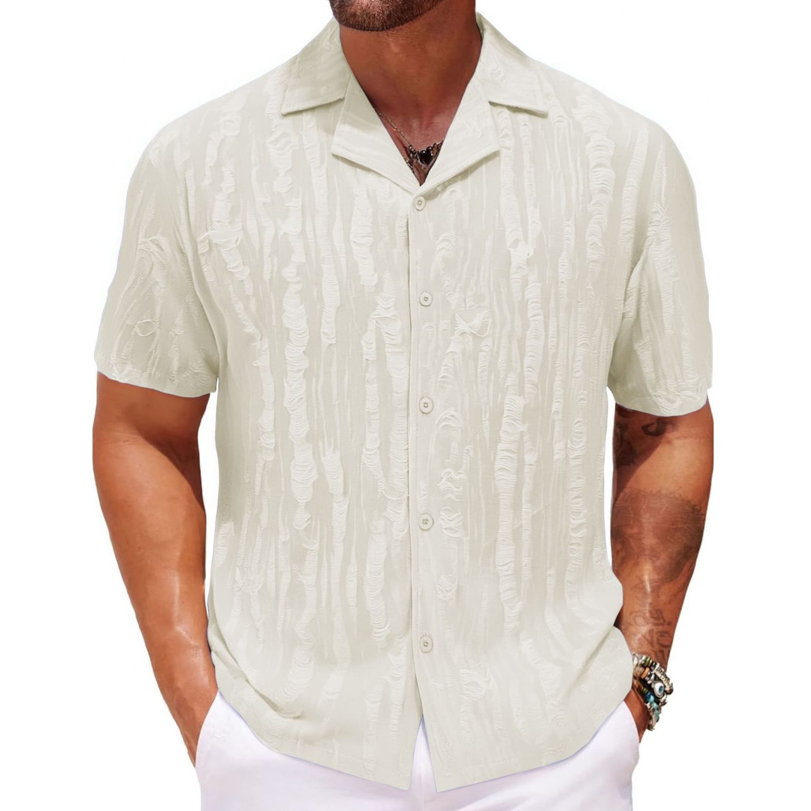 Camisa de verano para hombre con cuello estilo cubano