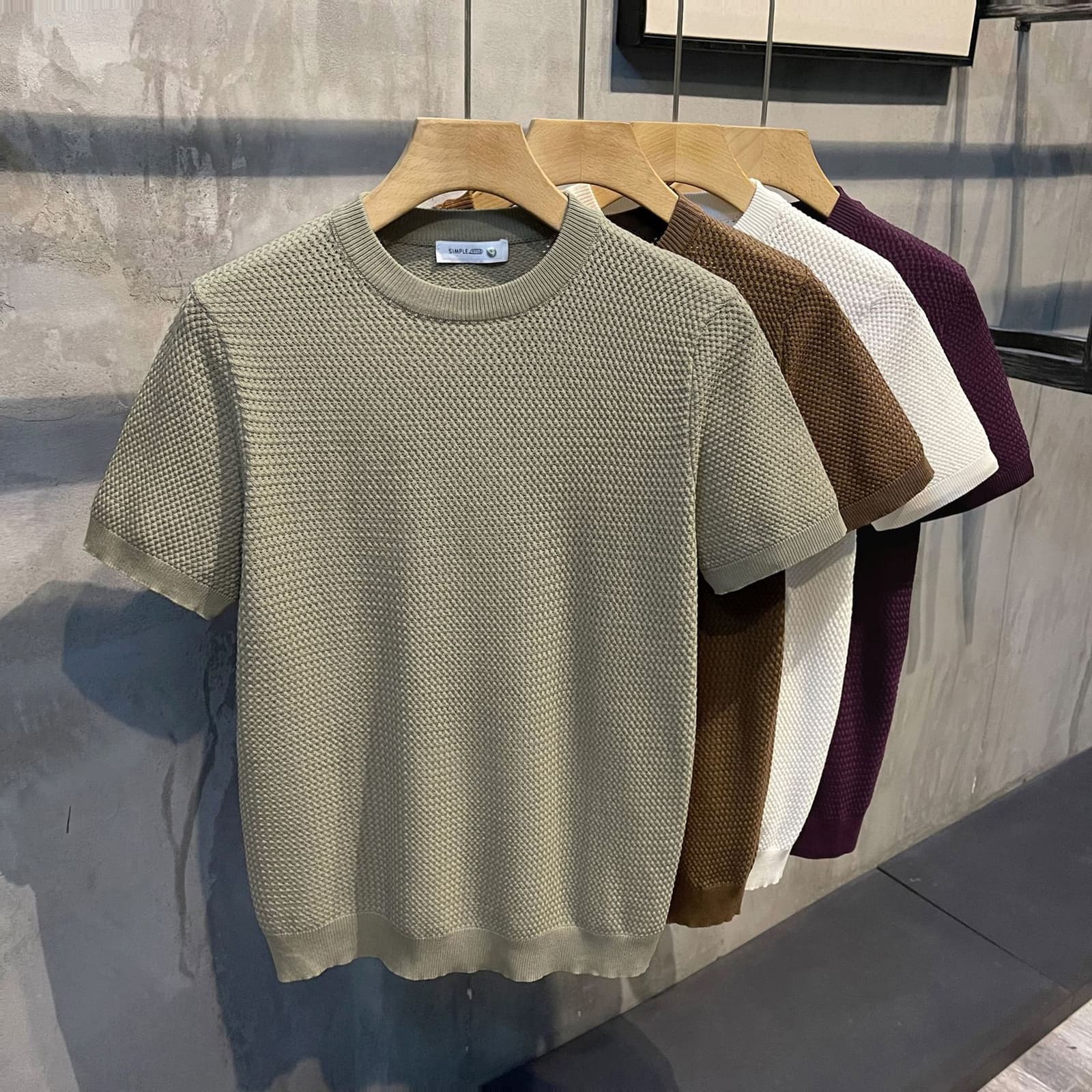 Camisa manga corta de hombre textura tejida, corte suelto