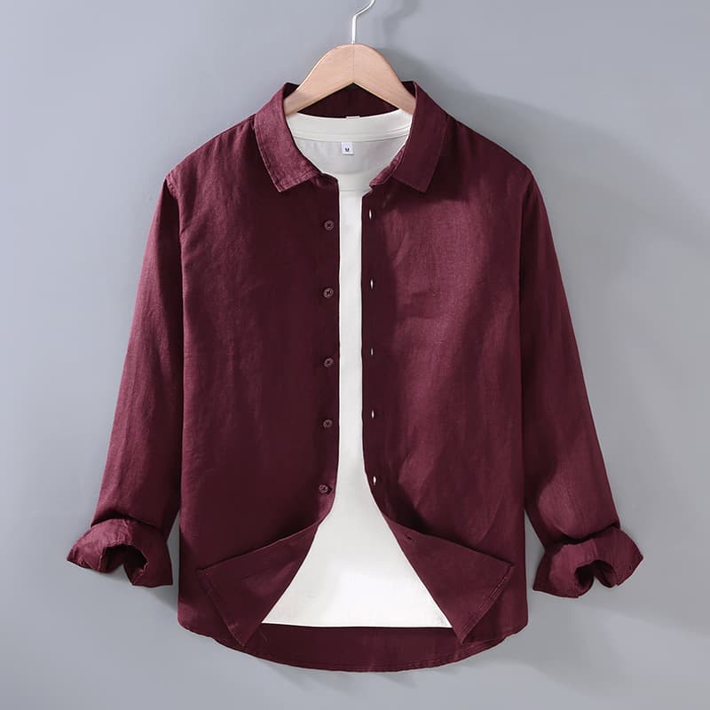 Camisa de lino puro para hombre en color sólido