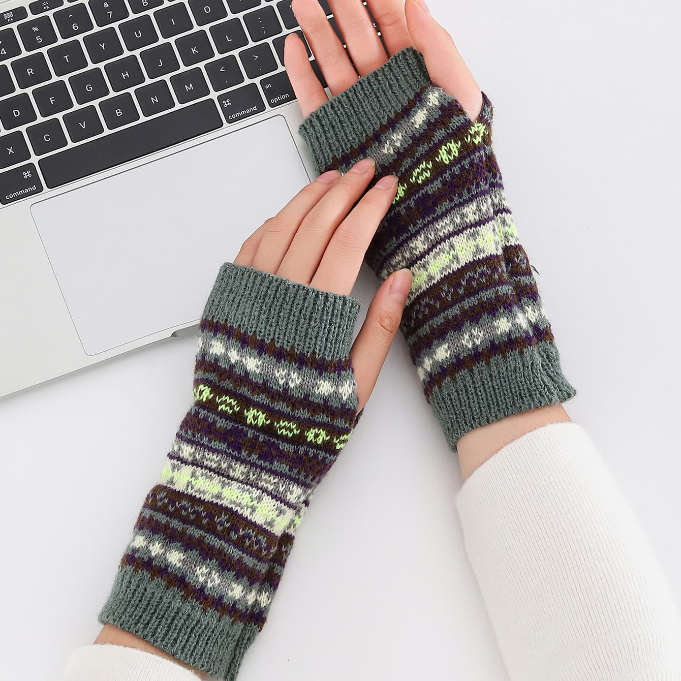 Guantes sin dedos tejidos Boho cortos cálidos