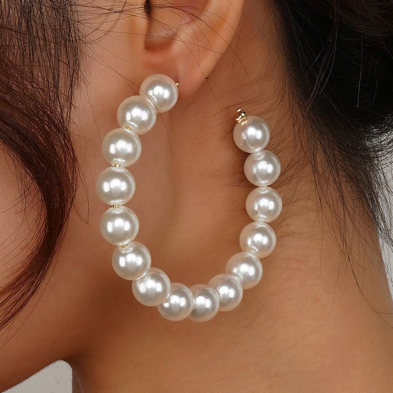 Aretes de aro grande con perla estilo europeo americano para mujeres