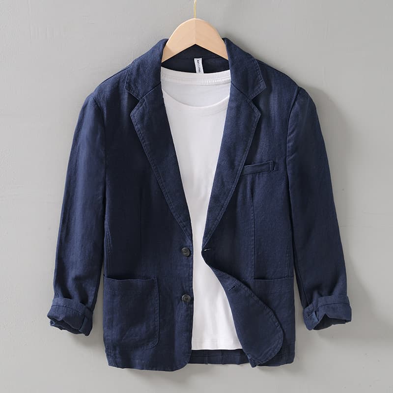 Traje de lino retro con cuello plano fácil de combinar