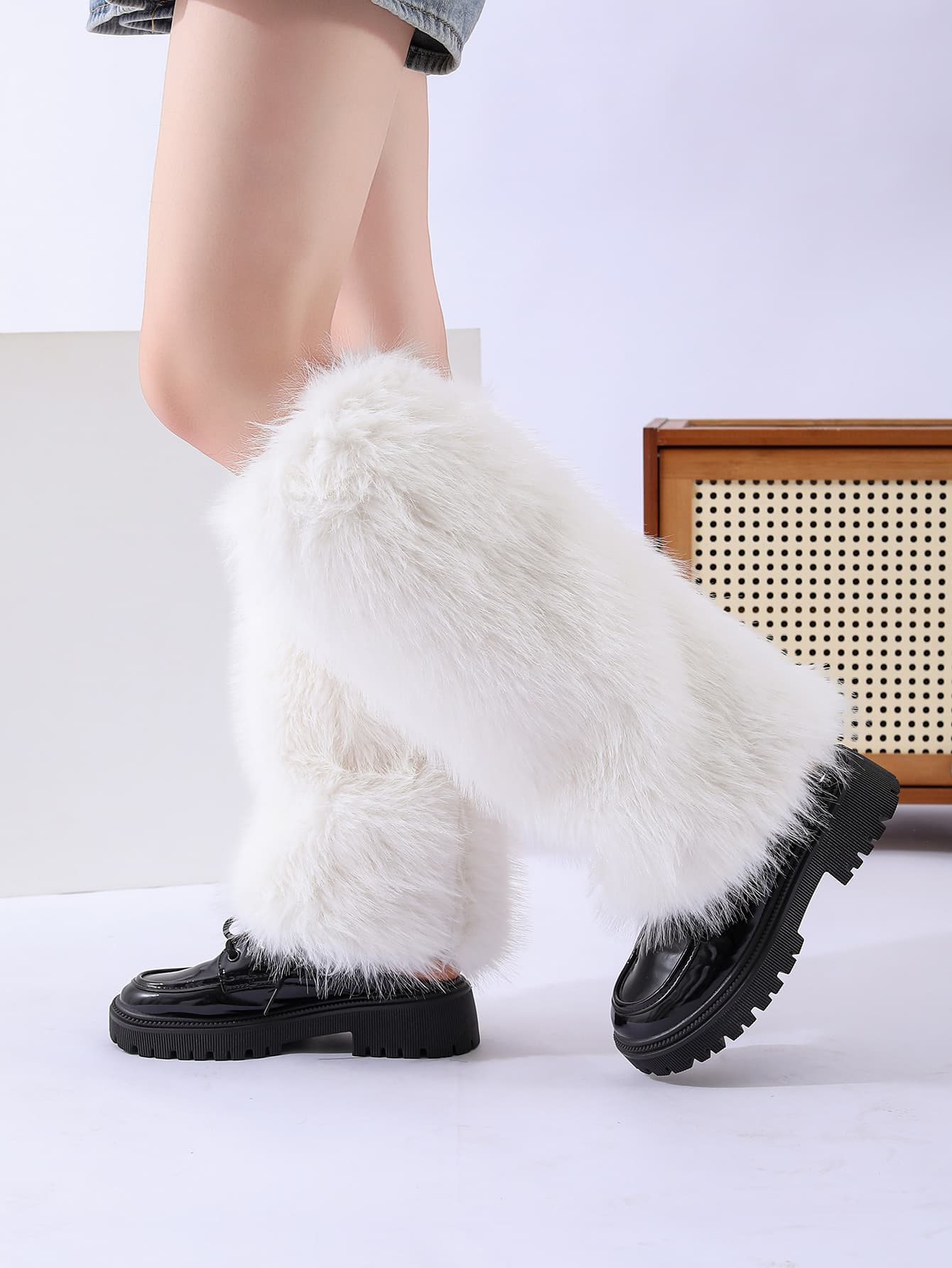 Calentadores de piernas Y2K con faux fur