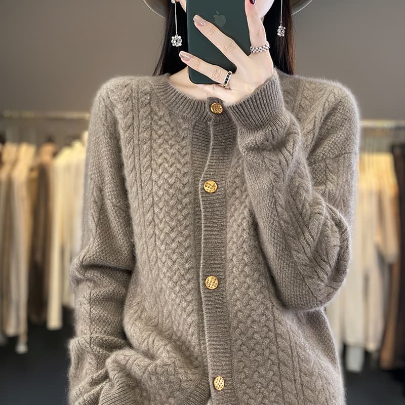Cardigan de lana para mujer con cuello redondo