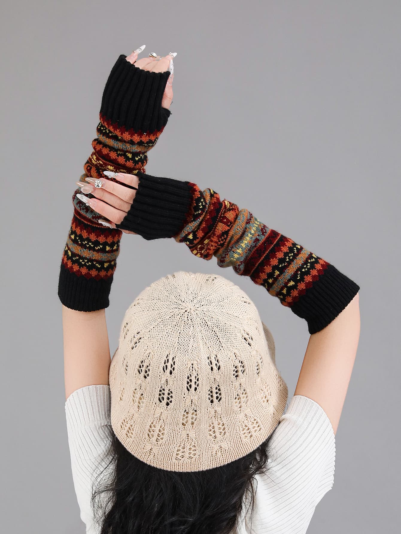 Guantes sin dedos Boho tejidos cálidos