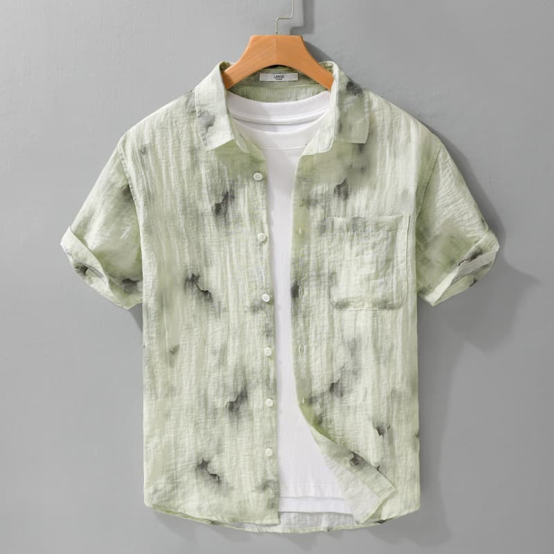 Camisa lino corta con estampado floral
