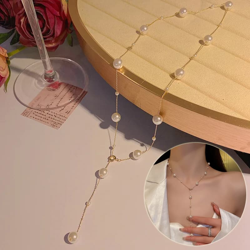 Collar de perla trendy para mujeres, choker con efecto estrellado