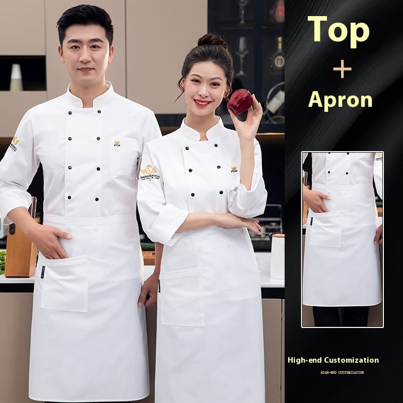 Uniforme de chef hombre, abrigo y delantal