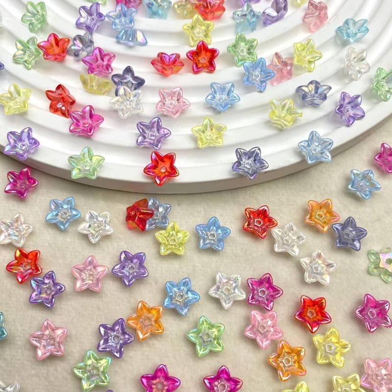 Cuentas de flor acrílica translúcida de 5 pétalos