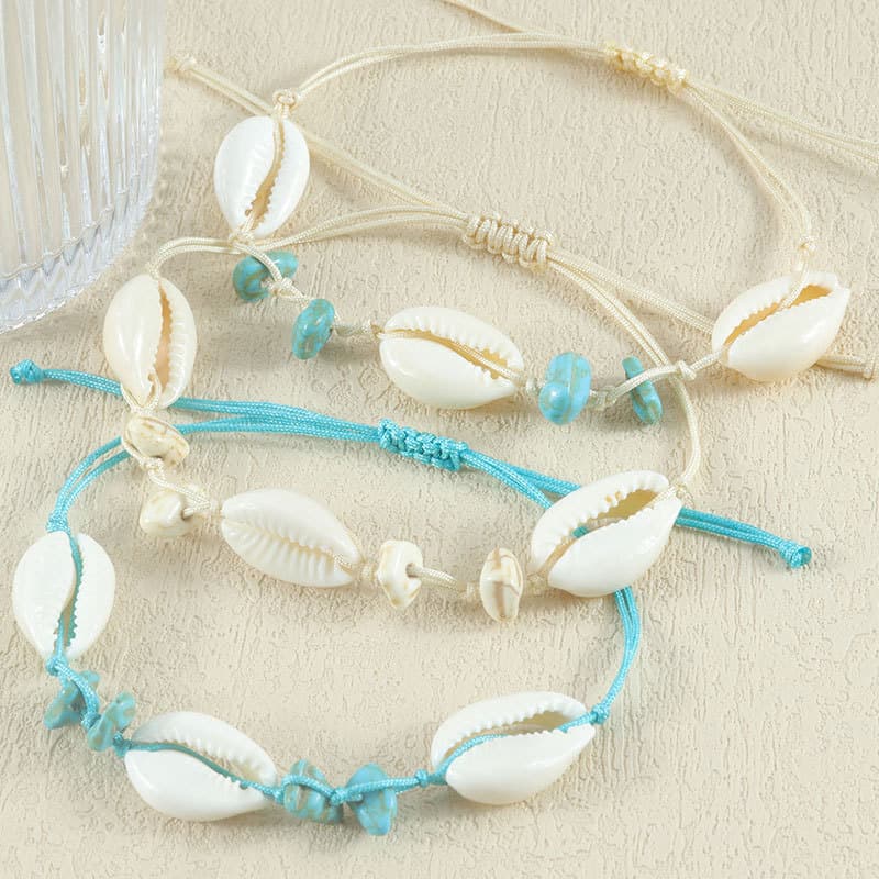 Pulsera tejida a mano con concha, estilo costero
