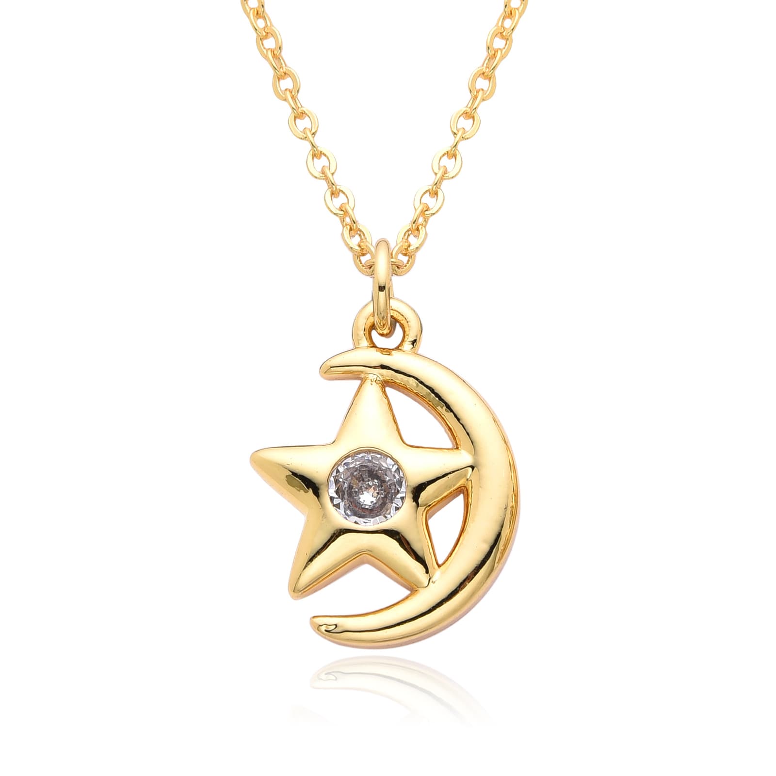 Collar latón luna y estrella electrochapado
