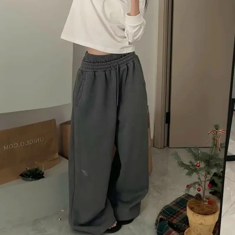 Pantalones de chándal bordados cintura doble retro
