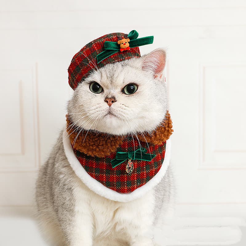 Disfraz navideño para gatos con gorro y babero