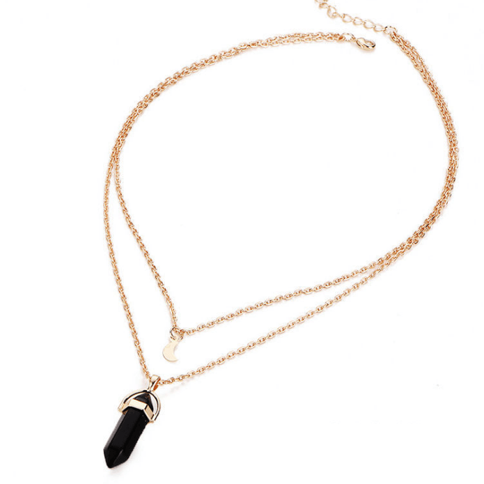 Collar hexagonal de piedra natural con diseño de luna