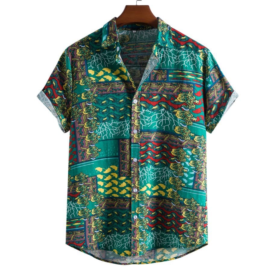 Camisa de lino para hombre con patrón floral, talla grande