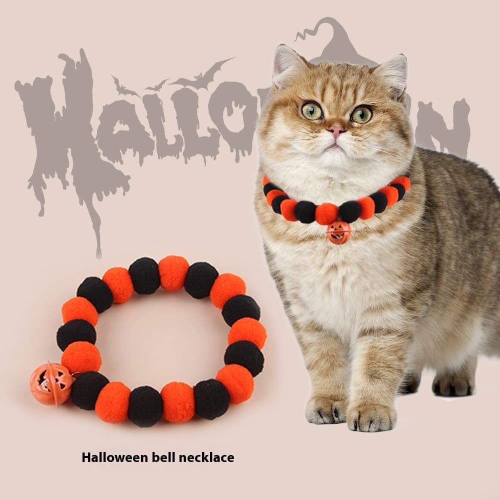 Collar de Halloween para gatos con campana y pompón
