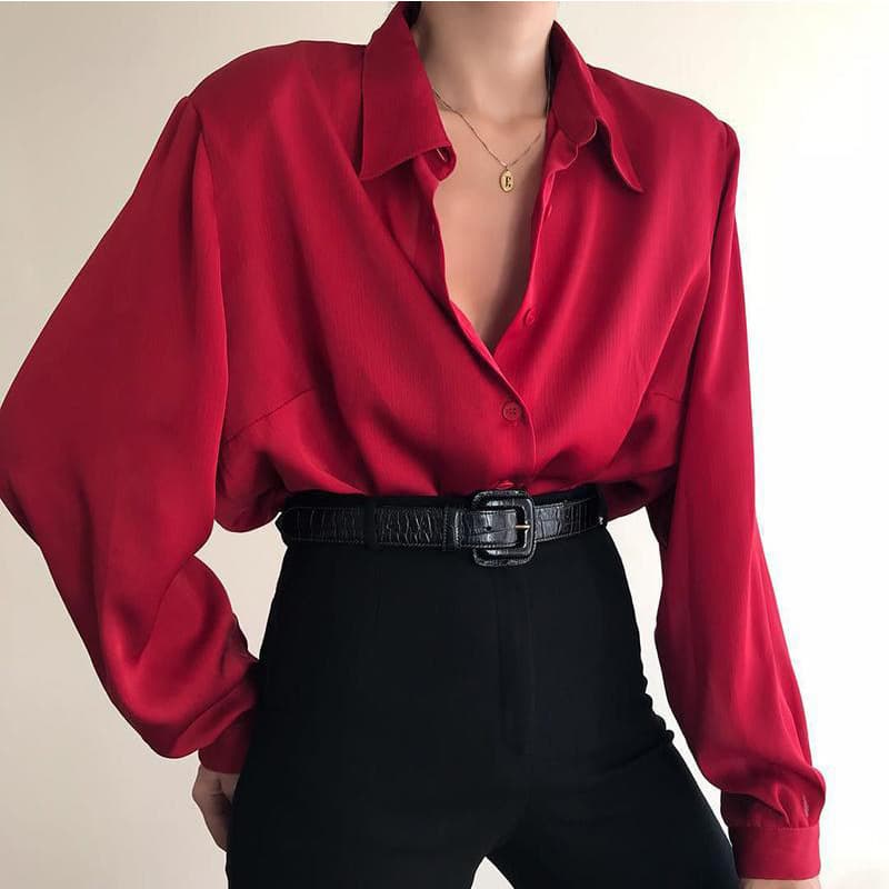 Camisa elegante suelta color sólido diseño personalizado intelectual