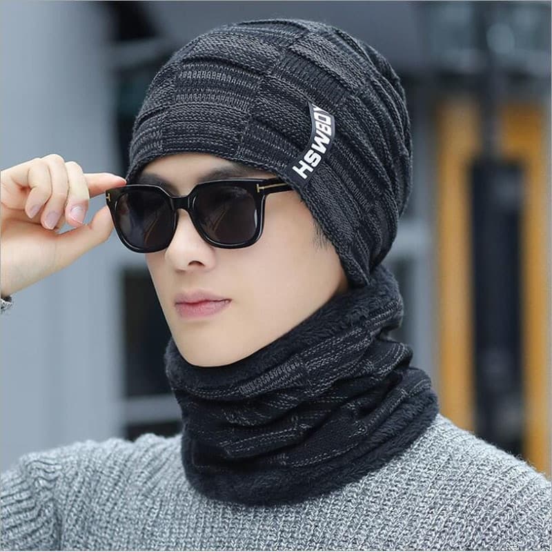Gorro tejido invierno hombre protección orejas