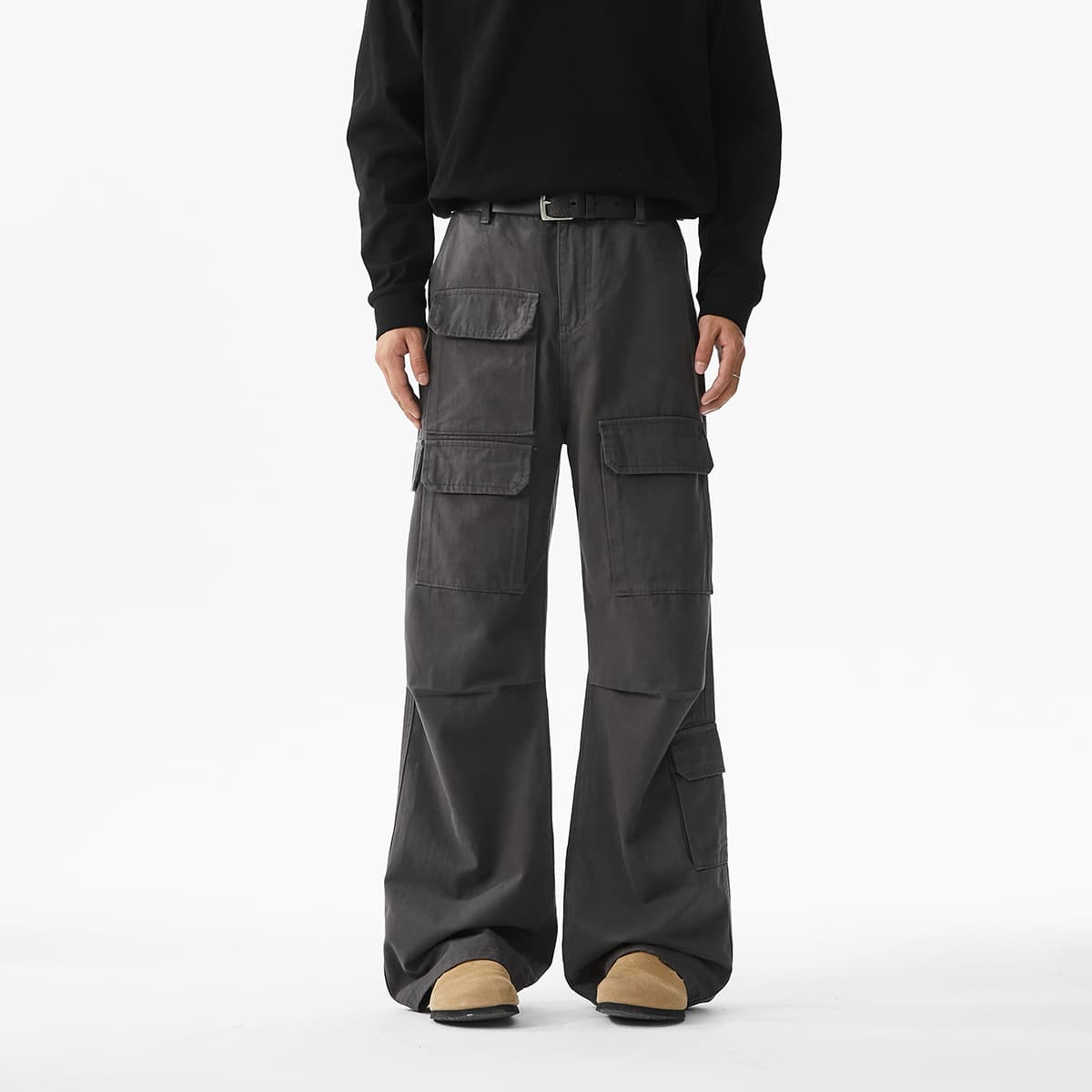 Pantalones holgados multi-bolsillos de algodón