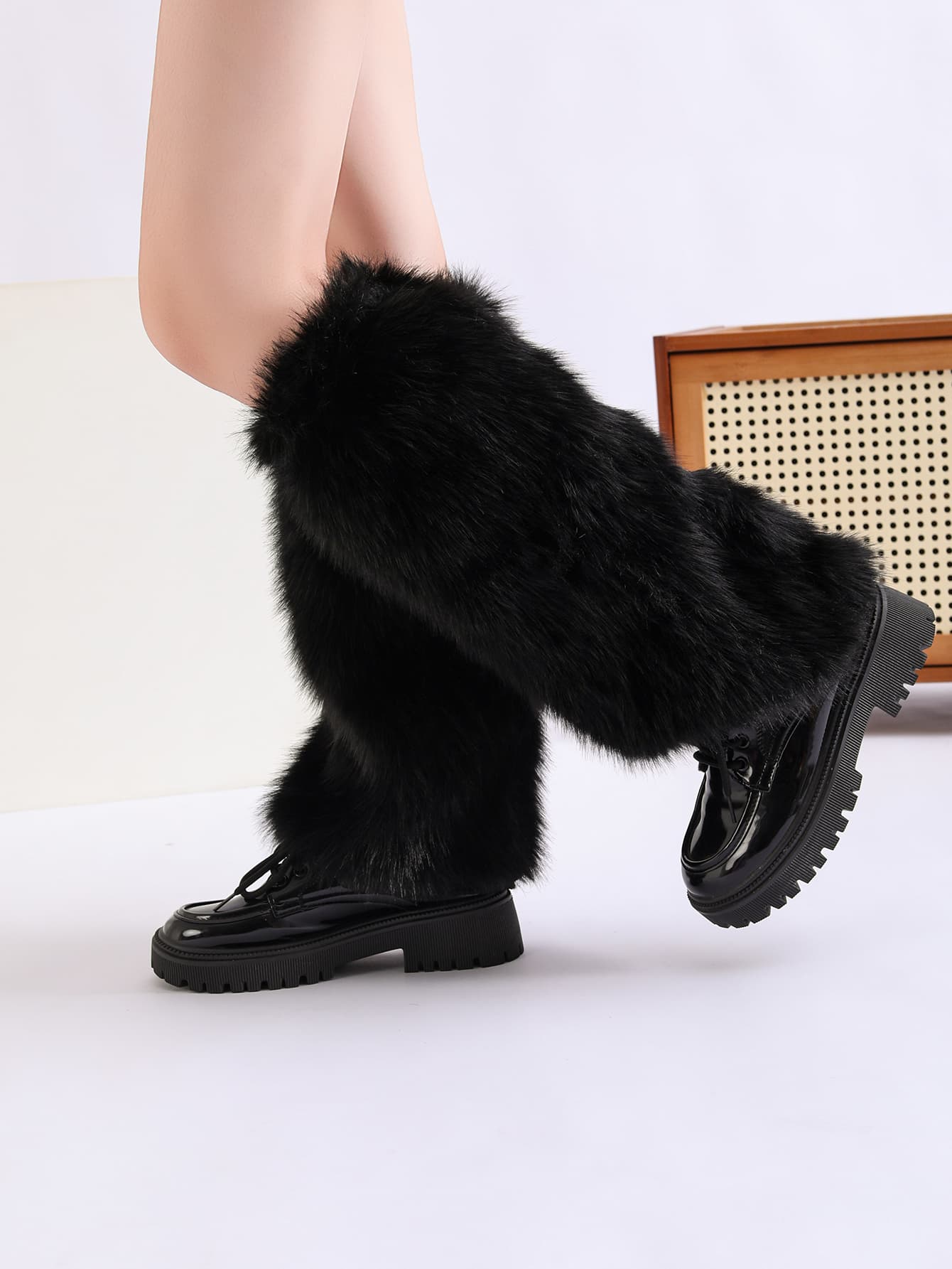 Calentadores de piernas Y2K con faux fur